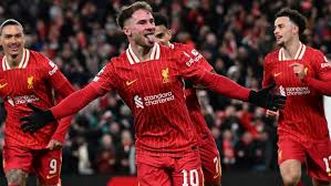 Mac Allister scores the opener for Liverpool against Madrid